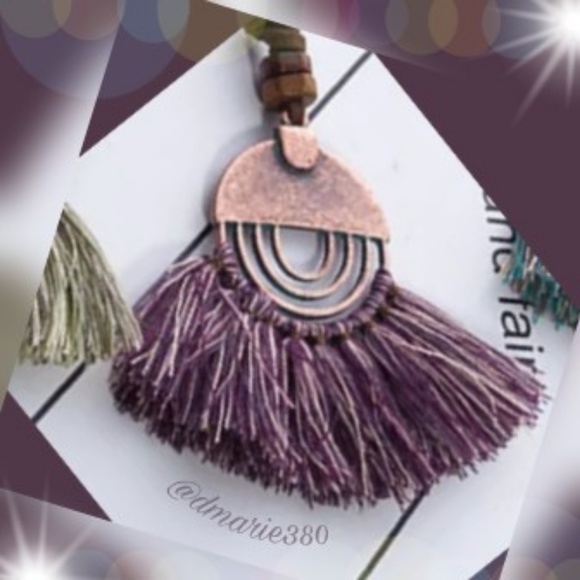 New Boho Necklace w/ Bronze pendant & Tassels - Picture 4 of 4
